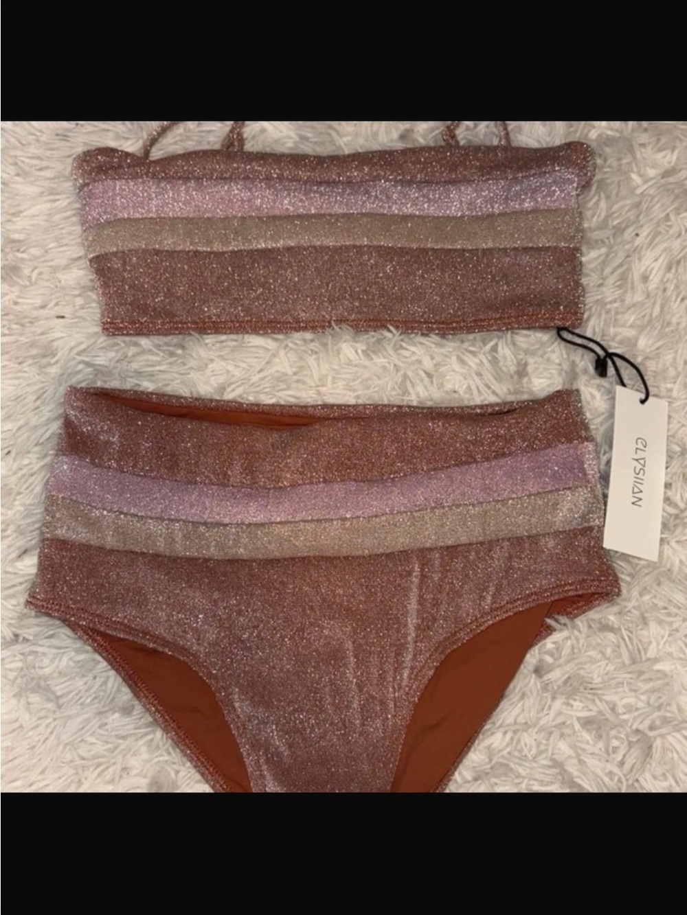 Elysian Shimmery Bikini Set - Rose Gold & Pink Stripes